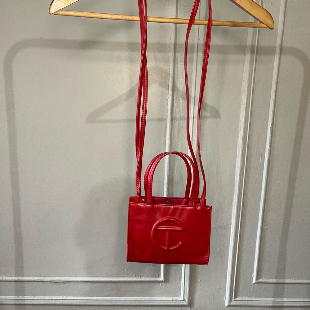 Telfar Red Mini Shopping Bag with Embossed Logo